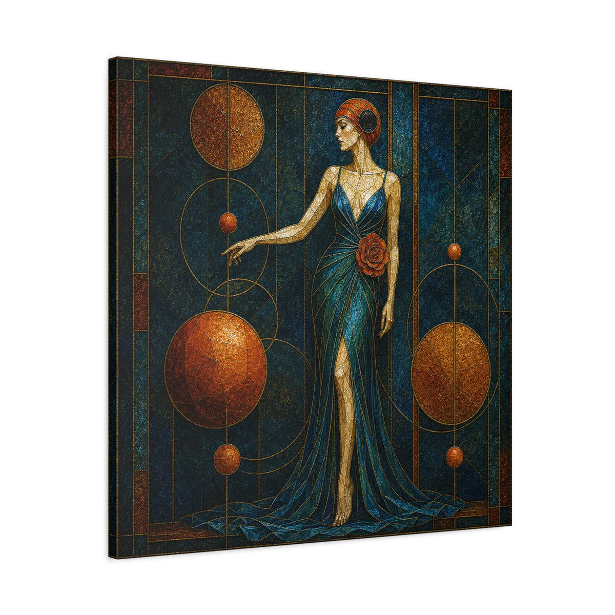 Celestial Rose — Art Deco Stained Glass Woman Canvas