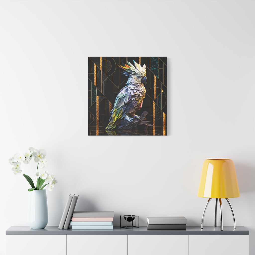 Geometric Cockatoo Canvas Wall Art – Colorful Parrot Matte Stretched Print