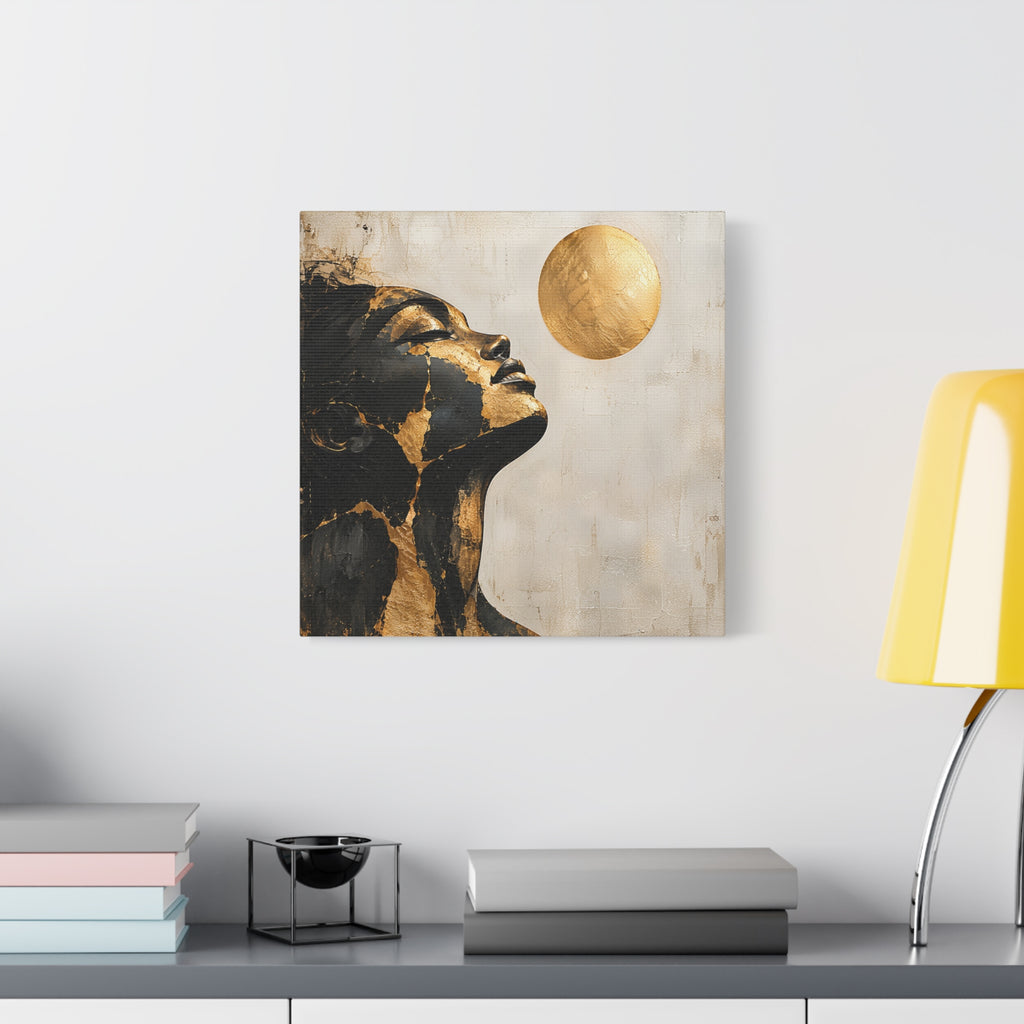 Golden Stillness — Modern Black & Gold Woman Portrait