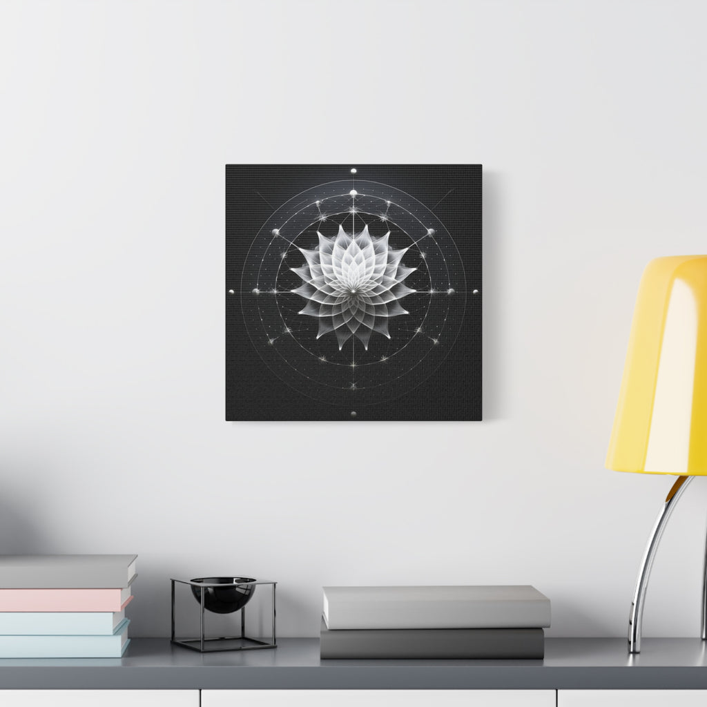Orbit of Stillness — Monochrome Sacred Geometry Lotus Wall Art
