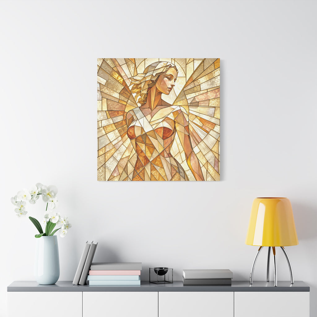 The Light She Carries | Golden Stained Glass Angel Art