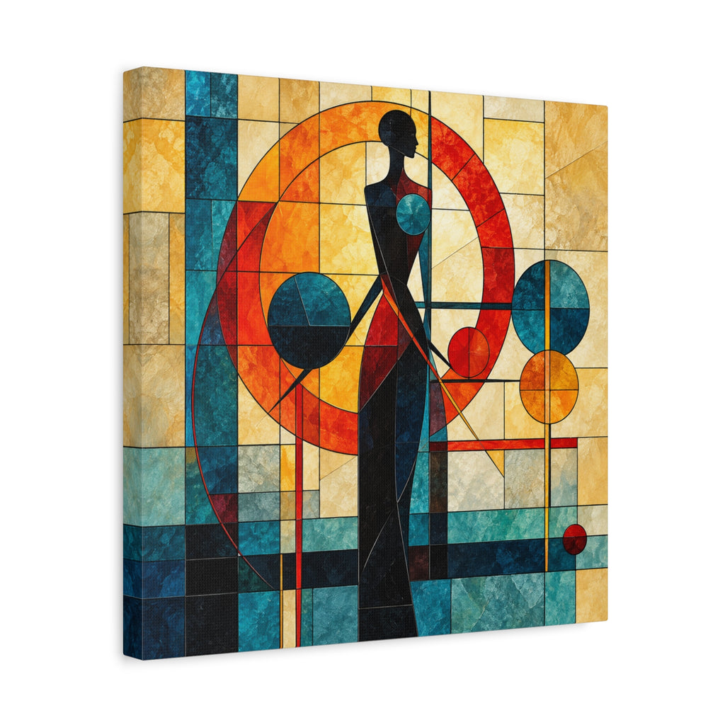 Radiant Orbit — Modern Stained Glass Woman Canvas