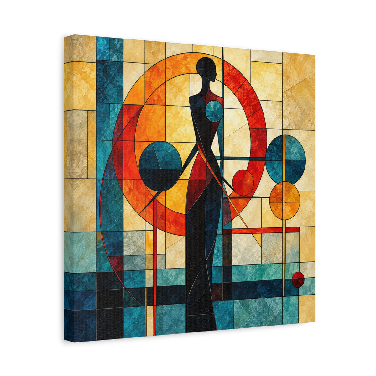 Radiant Orbit — Modern Stained Glass Woman Canvas