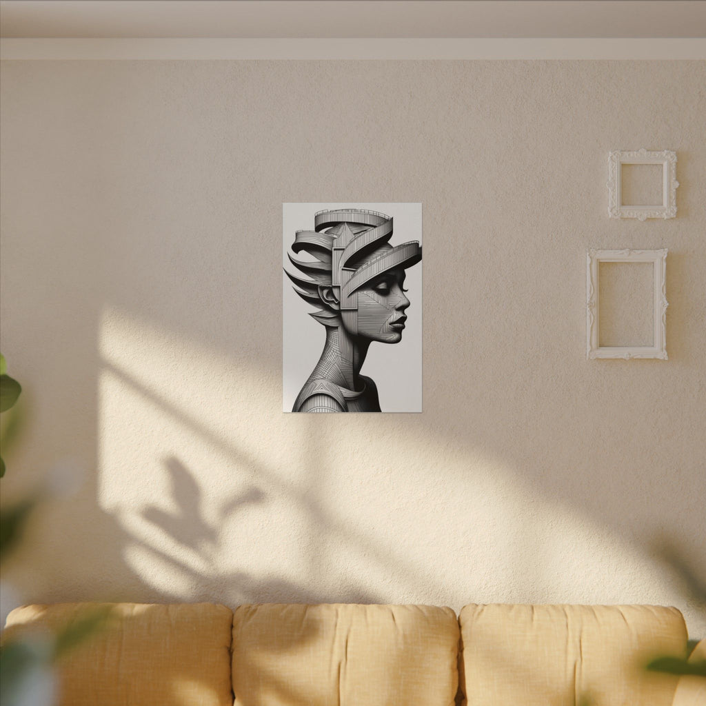 Architecture of Thought – Monochrome Futurist Portrait Canvas Print