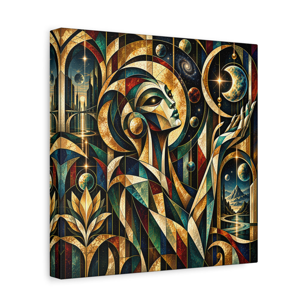 Oracle of the Golden Cosmos — Futuristic Celestial Portrait Wall Art