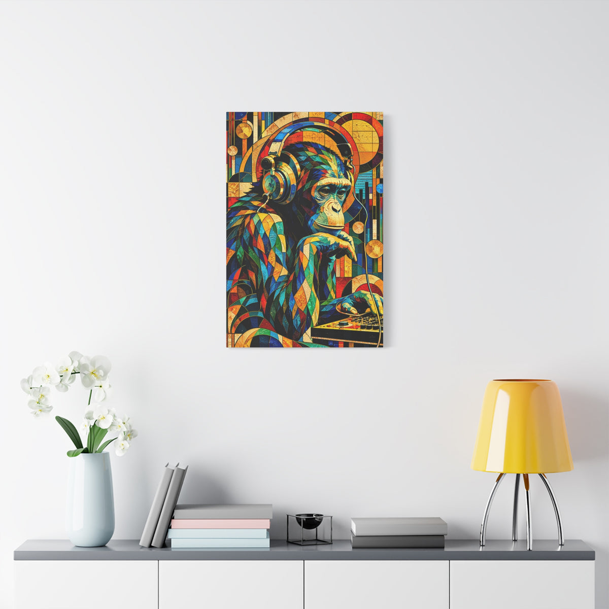 Primate Frequencies — Stained Glass DJ Monkey Fine Art Print