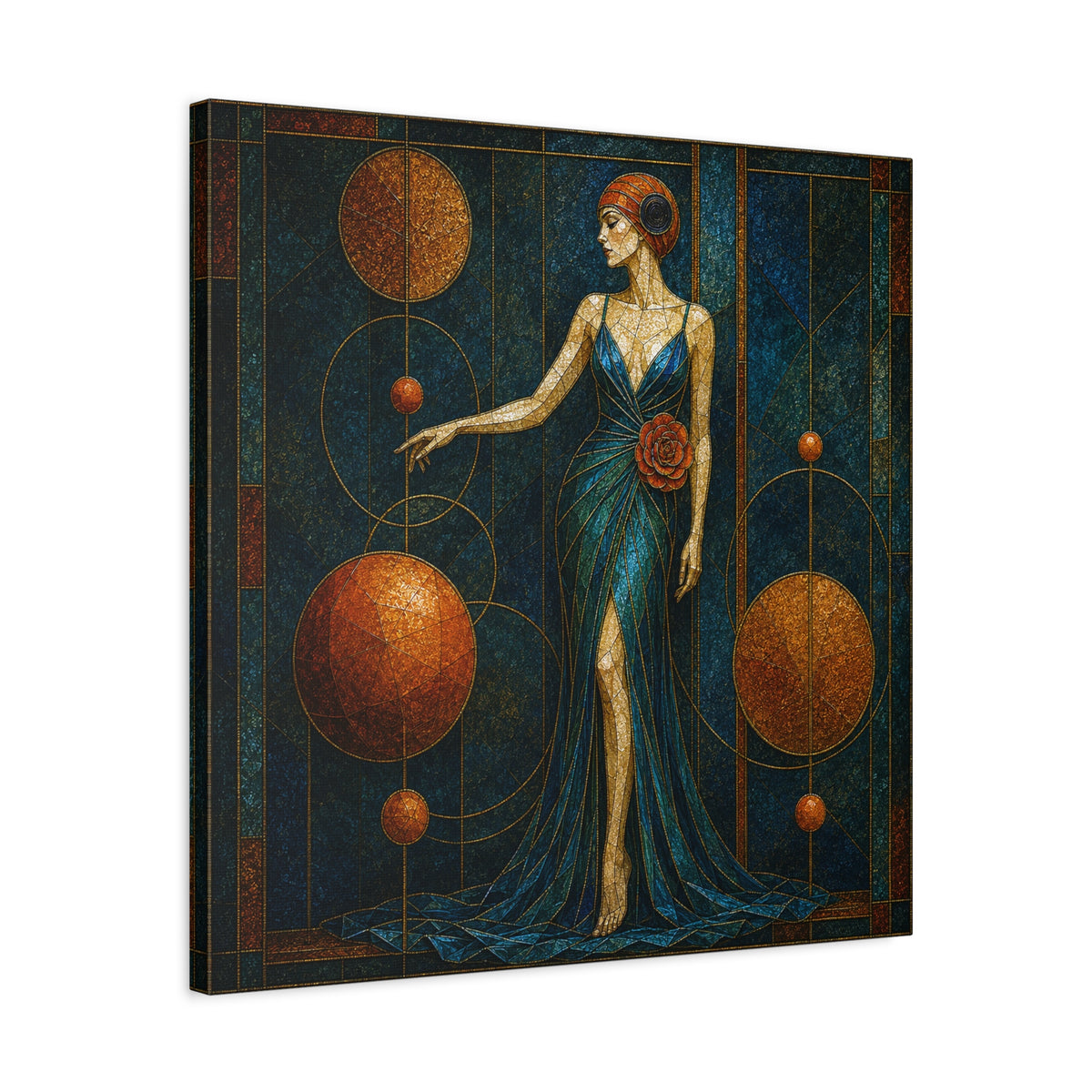 Celestial Rose — Art Deco Stained Glass Woman Canvas