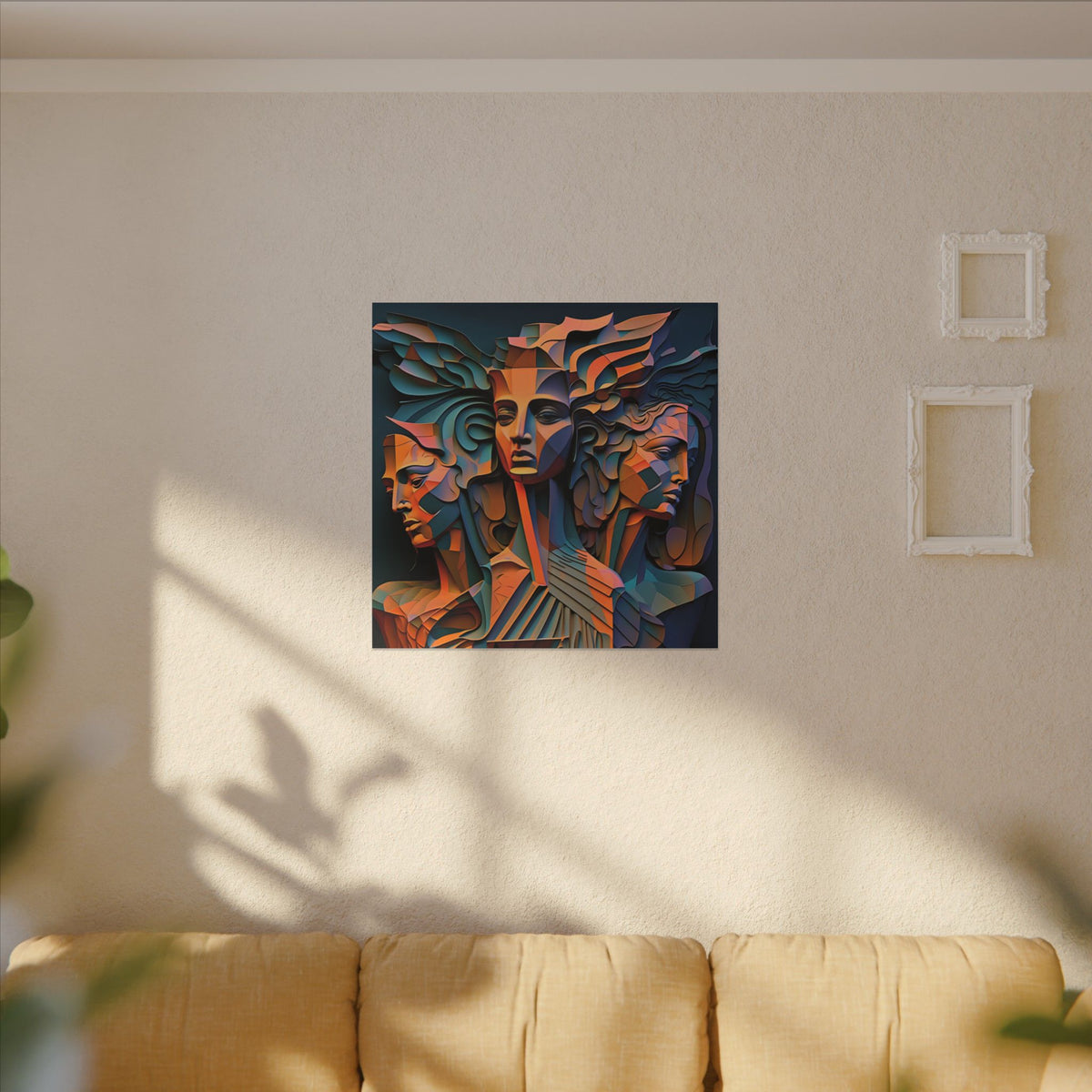 The Three Voices – Sculptural Geometric Triple Portrait Canvas Print