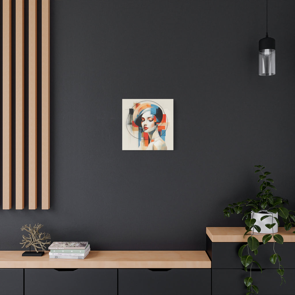 Perfectly Composed — Abstract Geometric Woman Portrait in Orange, Blue & Ivory