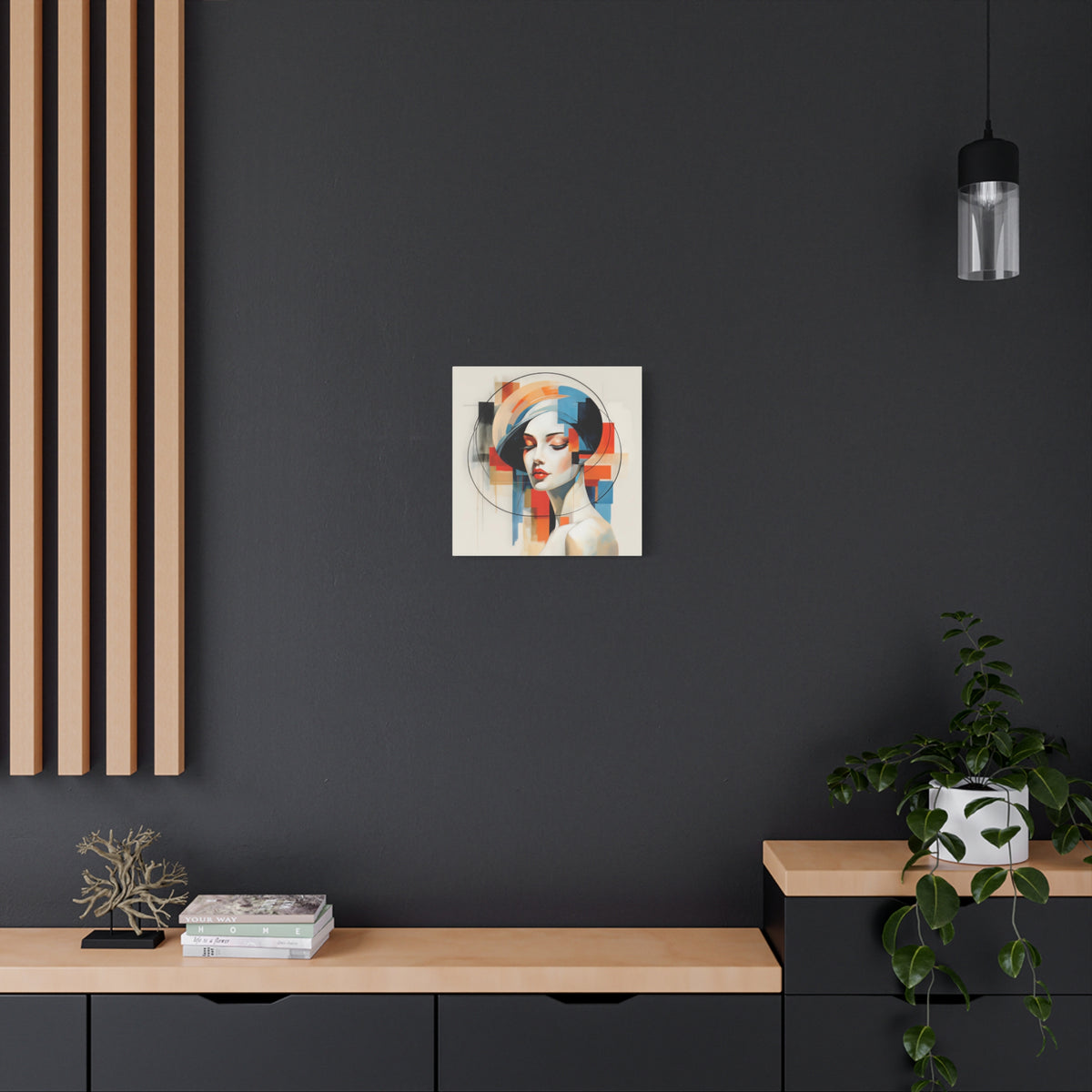 Perfectly Composed — Abstract Geometric Woman Portrait in Orange, Blue & Ivory