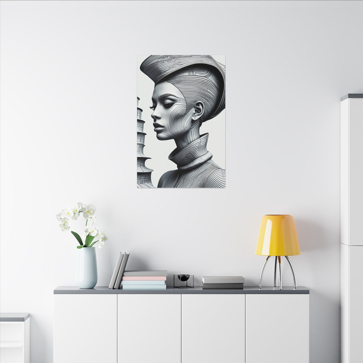 Contour of Silence – Monochrome Futurist Portrait Canvas Print