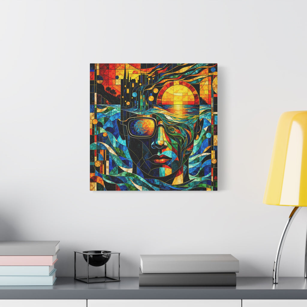 Sunset in His Eyes - Stained-Glass Sunset Portrait Canvas