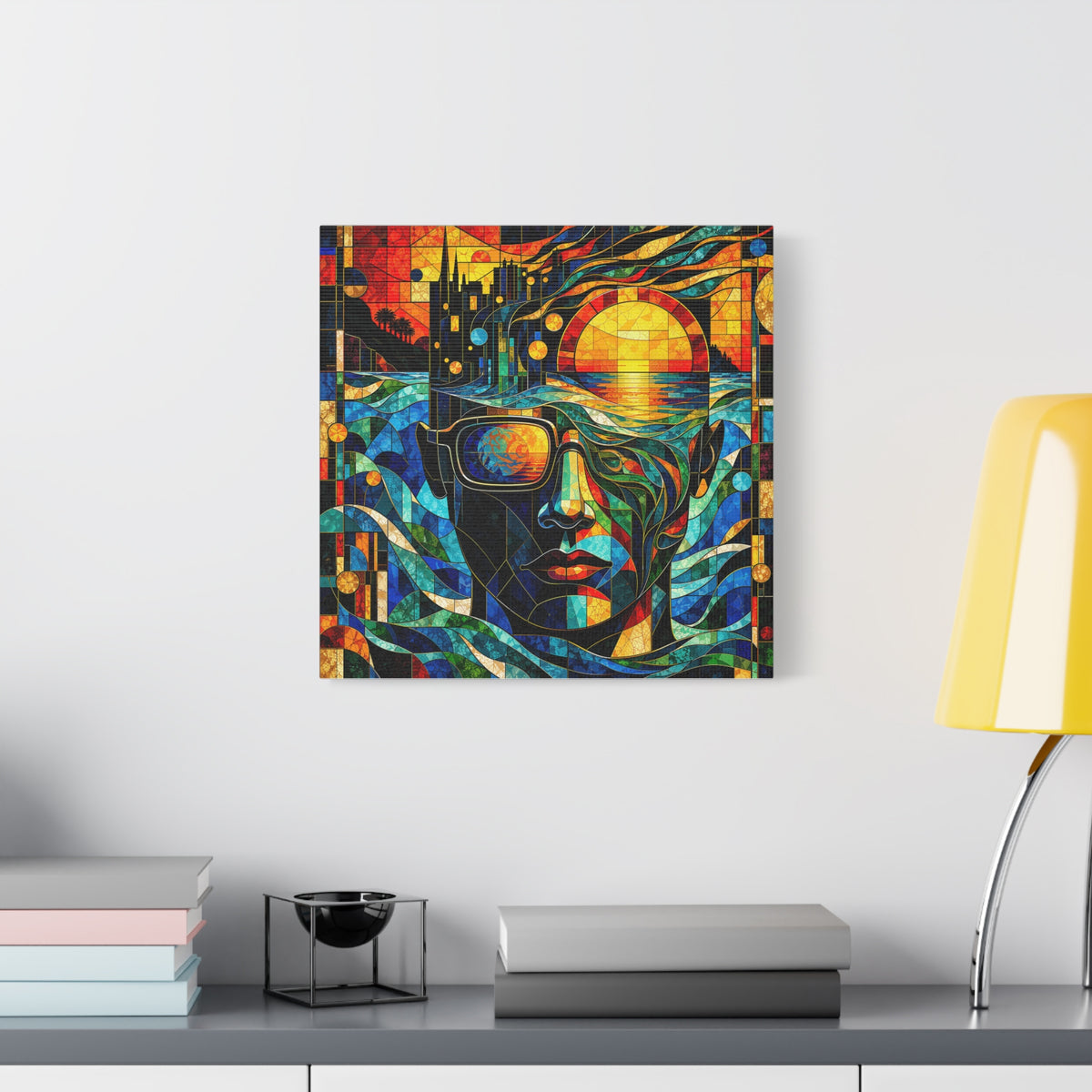 Sunset in His Eyes - Stained-Glass Sunset Portrait Canvas