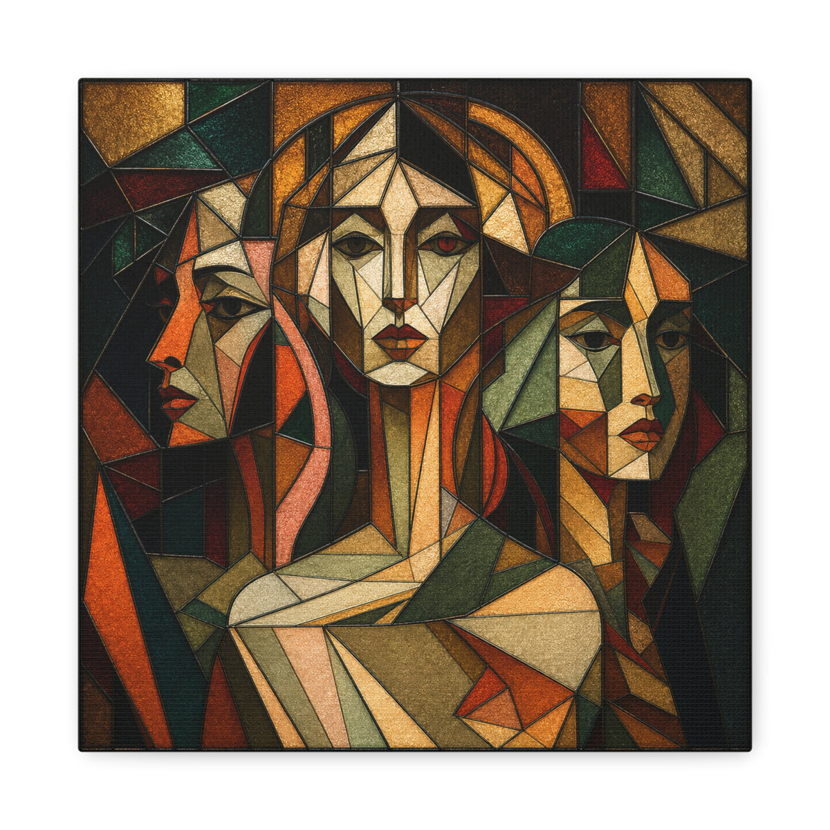 Three Ways of Seeing — Cubist Stained Glass Women Wall Art