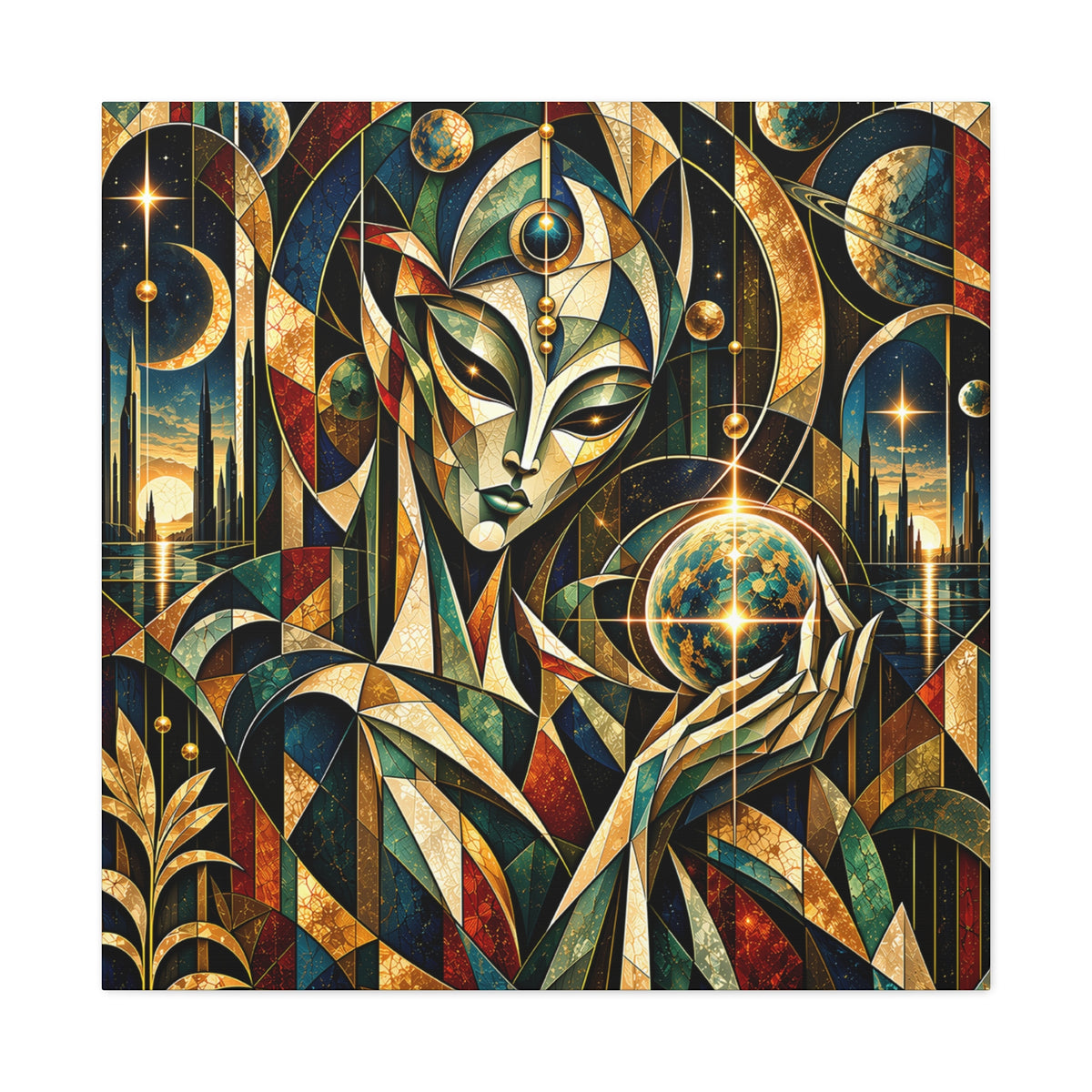Keeper of Worlds — Futuristic Celestial Portrait Wall Art