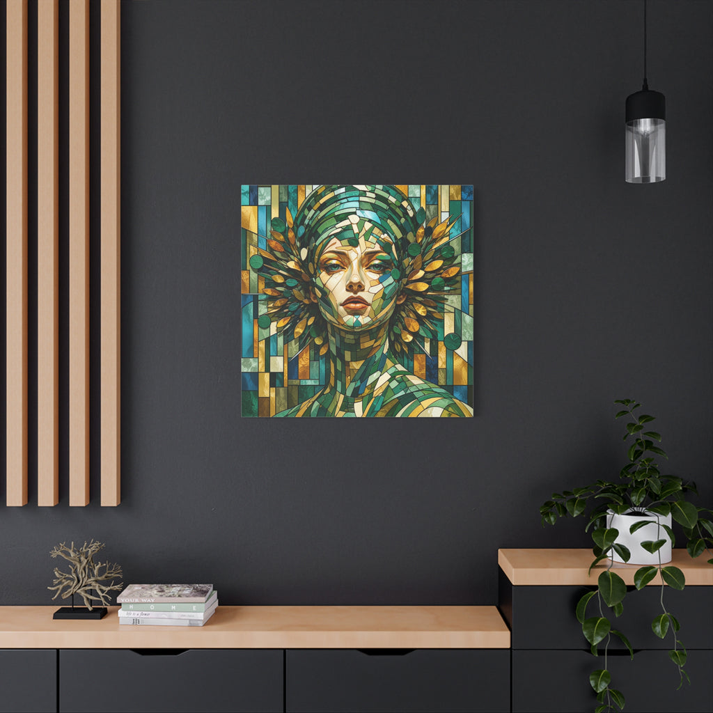 Verdant Empress — Stained Glass Botanical Woman Portrait