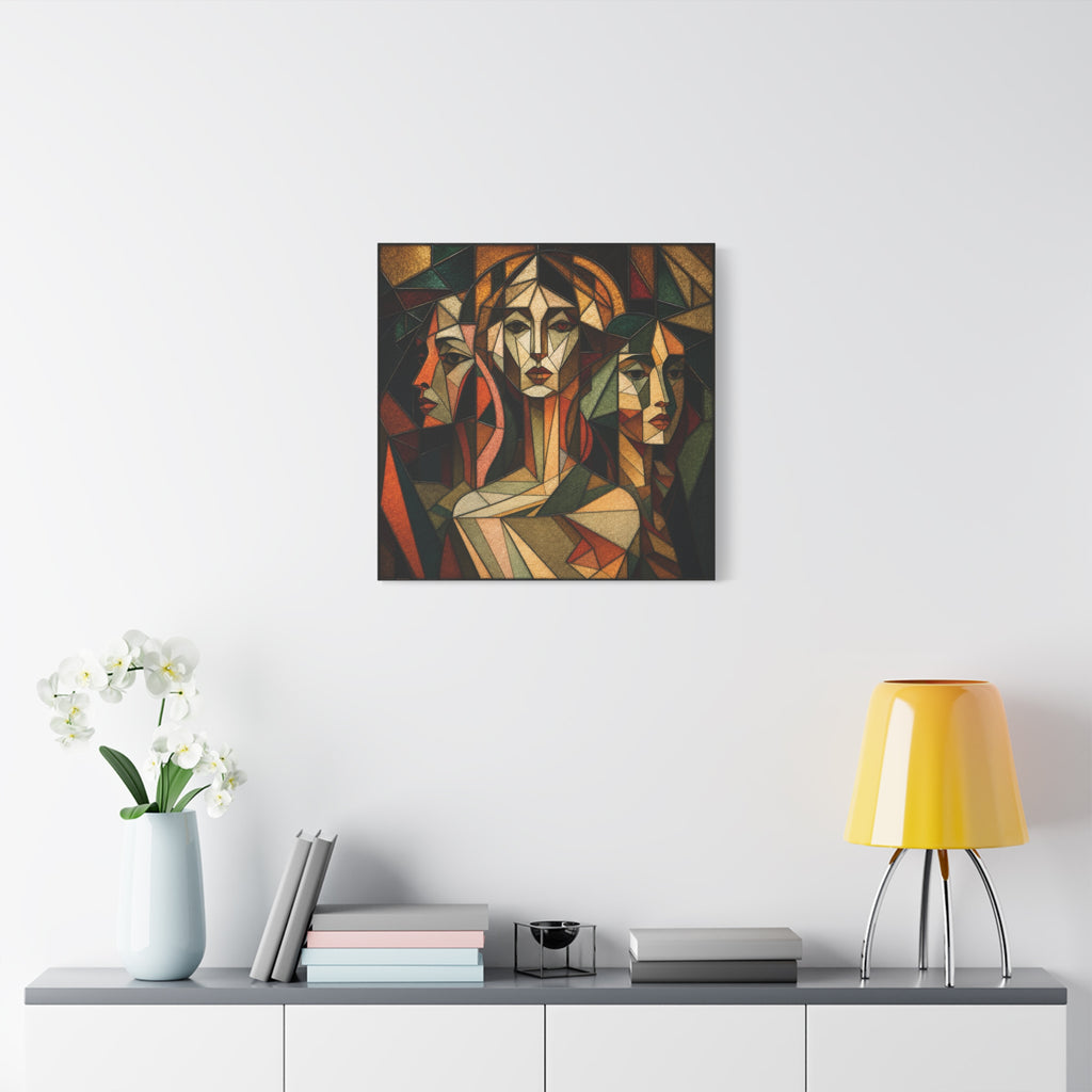 Three Ways of Seeing — Cubist Stained Glass Women Wall Art