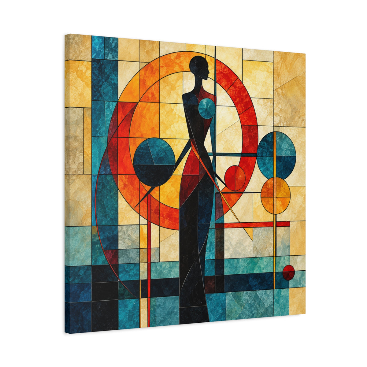 Radiant Orbit — Modern Stained Glass Woman Canvas