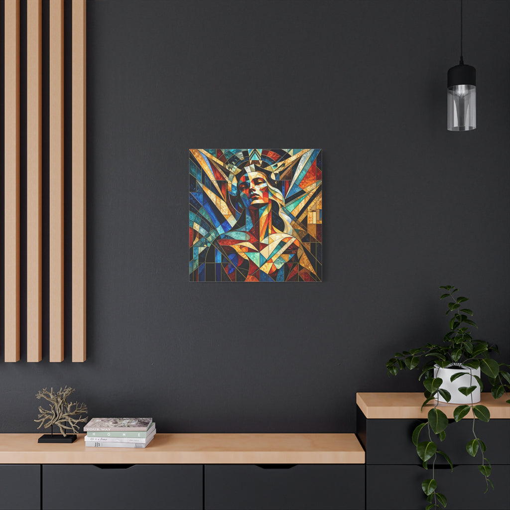 Built Like a Myth – Geometric Figurative Stained Glass Portrait Canvas Print