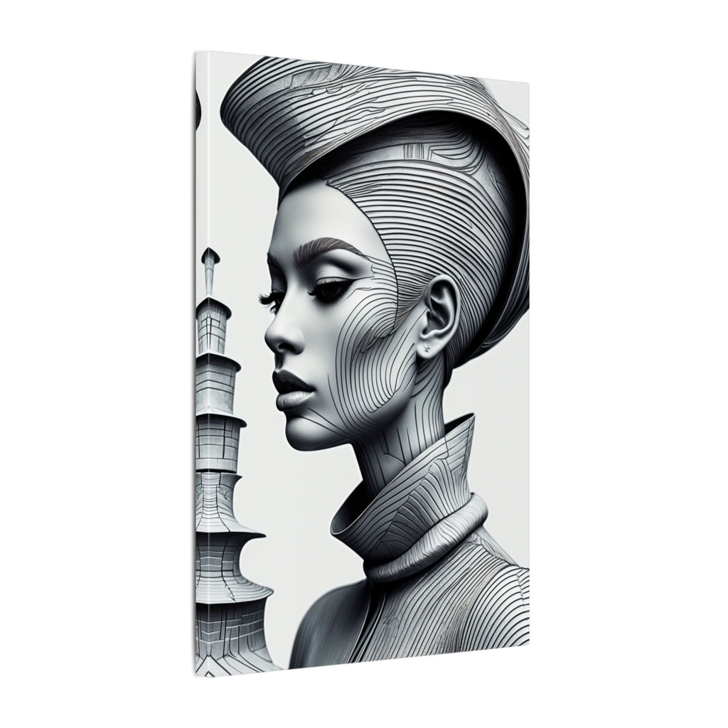 Contour of Silence – Monochrome Futurist Portrait Canvas Print