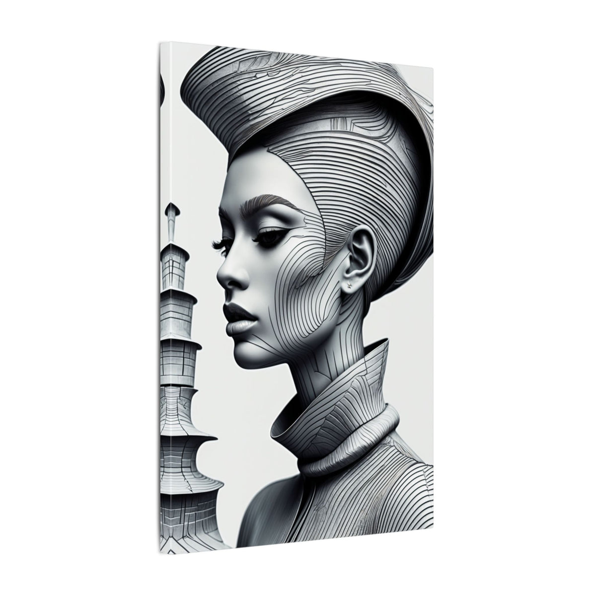 Contour of Silence – Monochrome Futurist Portrait Canvas Print
