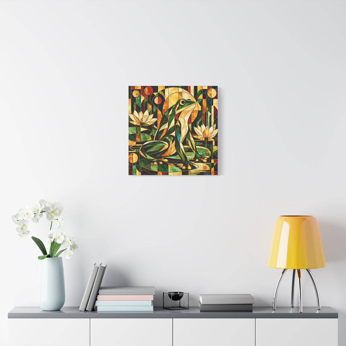 The Golden Witness | Art Deco Stained Glass Frog Art