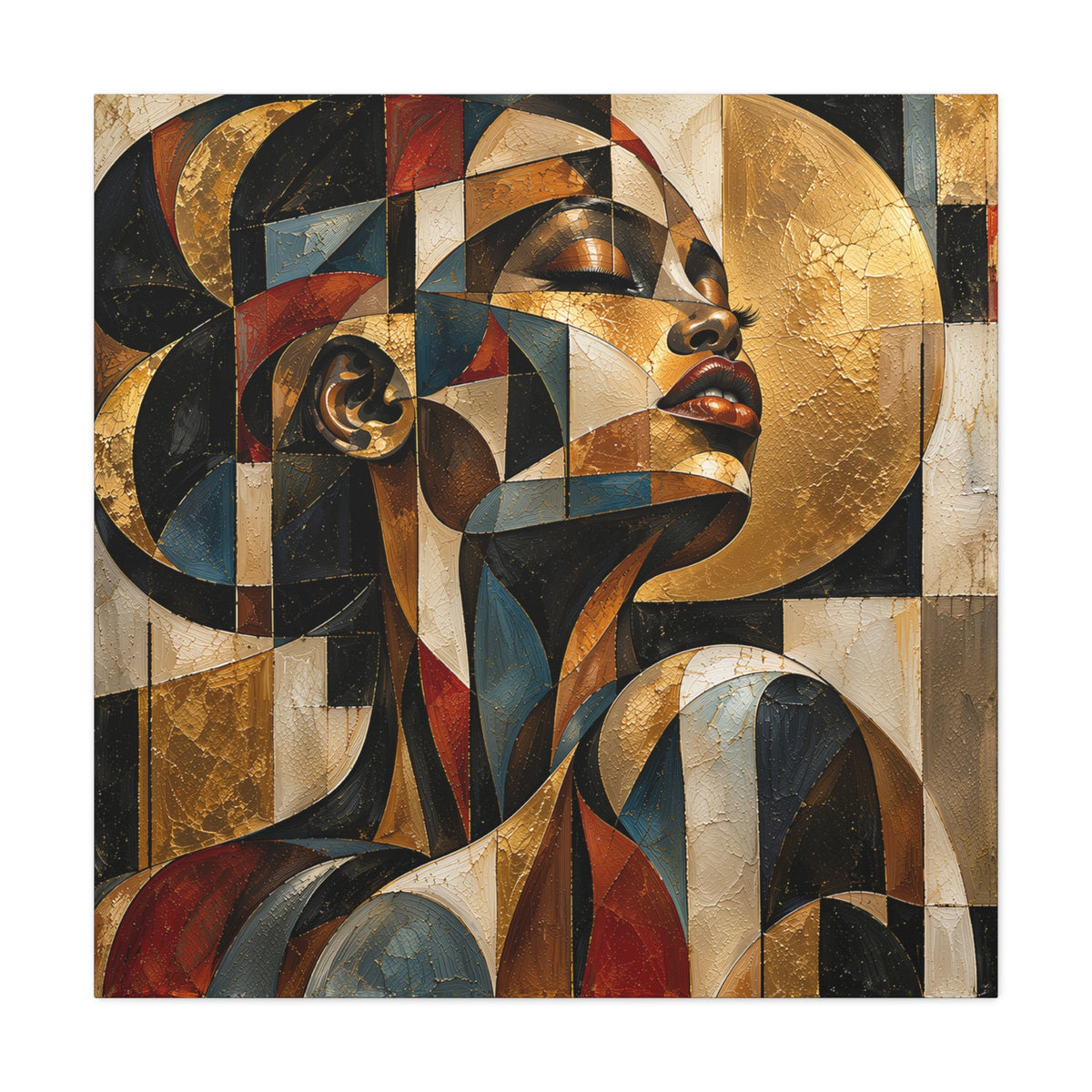 Gilded Perspective — Modern Cubist Woman Portrait Wall Art