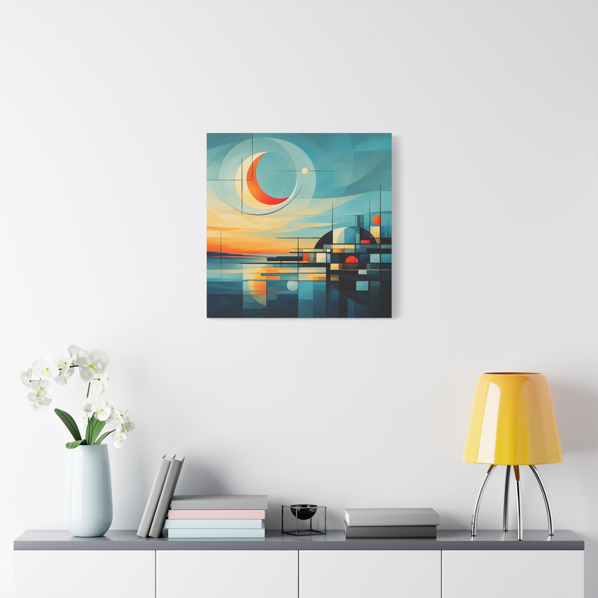 Crescent Harbor at Dusk — Abstract Matte Stretched Wall Decor