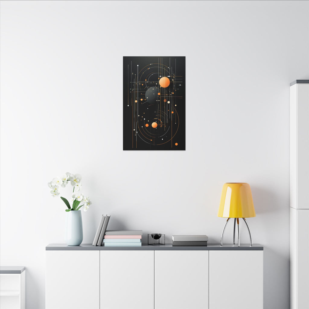 Orbit After Dark – Black Orange Geometric Abstract Canvas Print