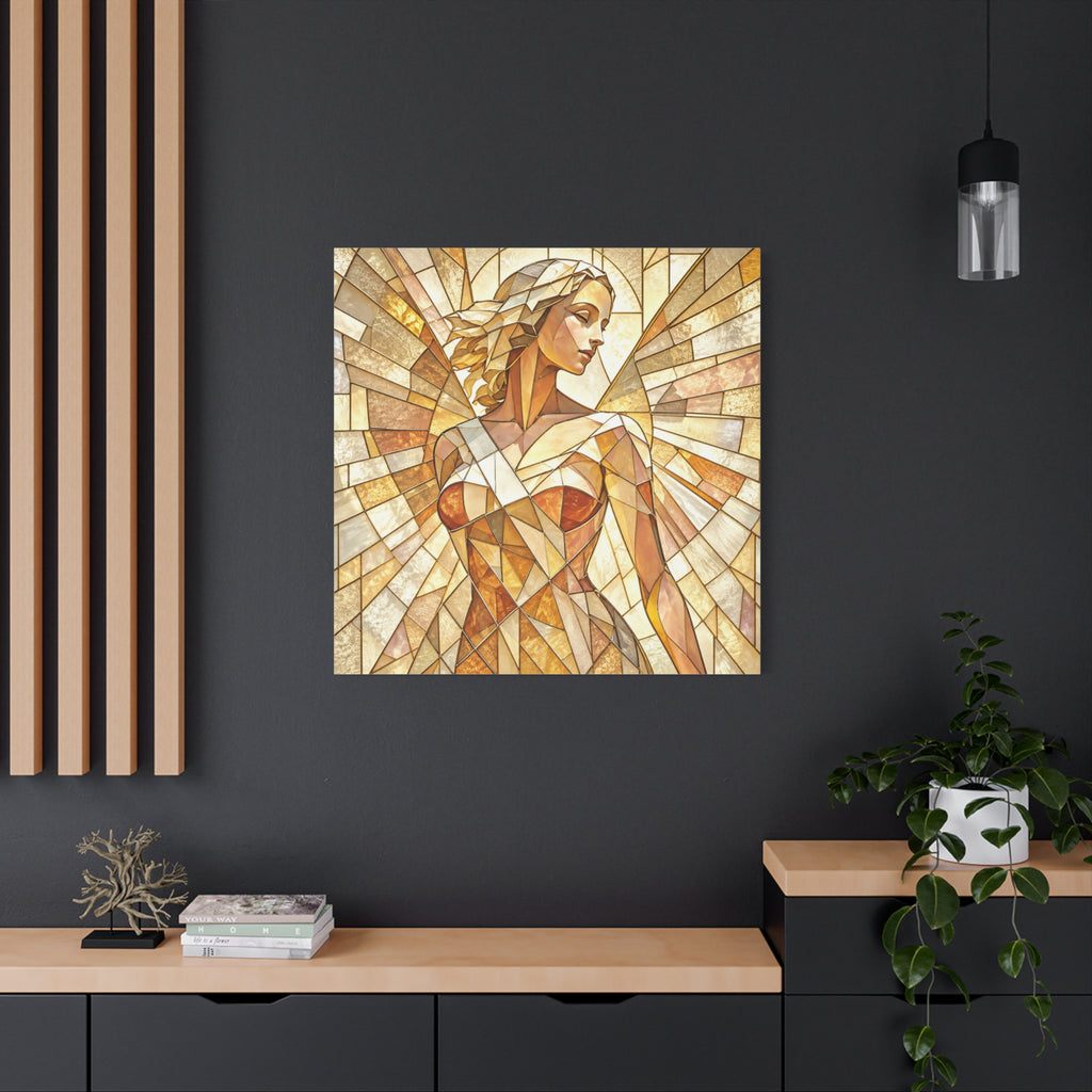 The Light She Carries | Golden Stained Glass Angel Art