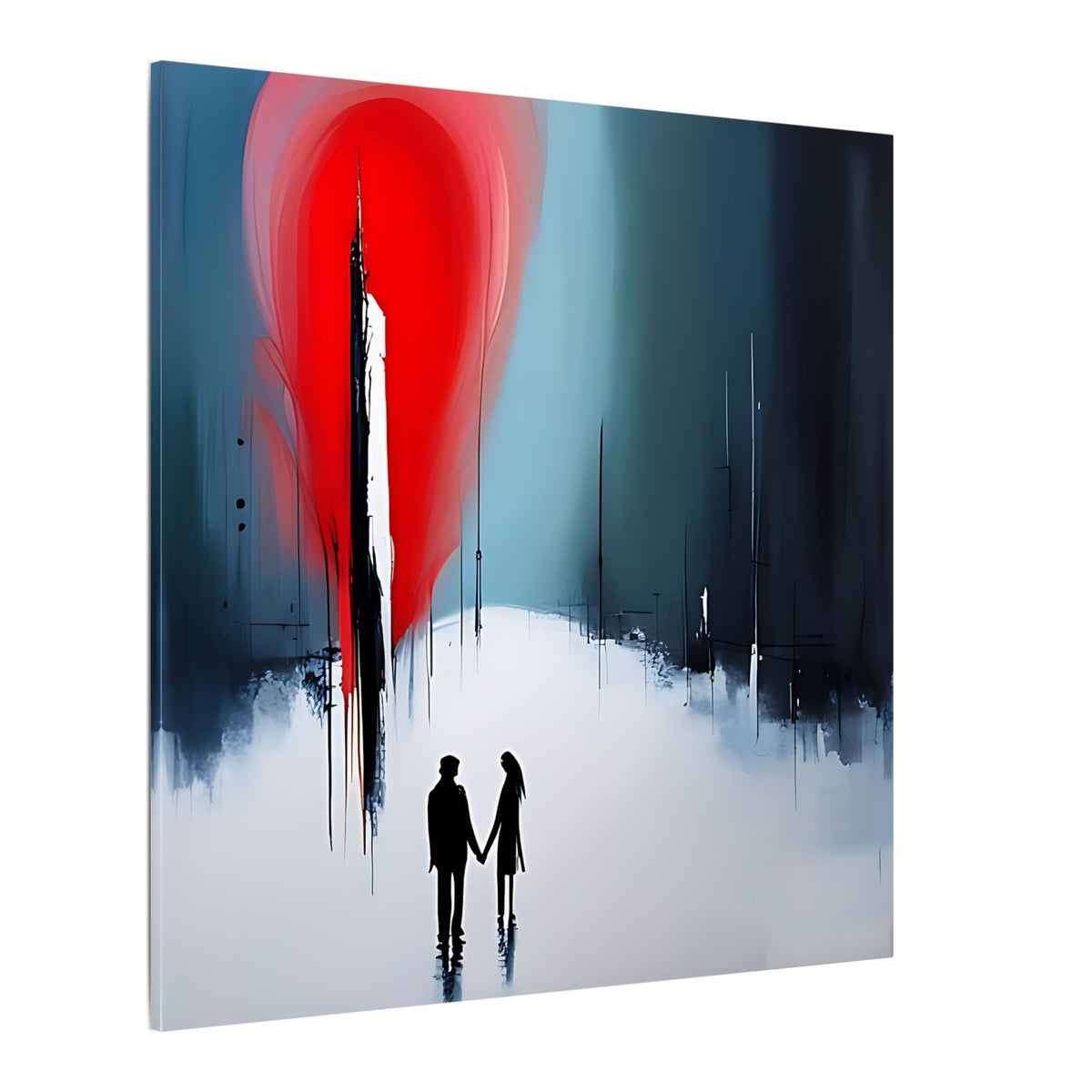 Under the Red Sky – Abstract Couple Silhouette Canvas Print