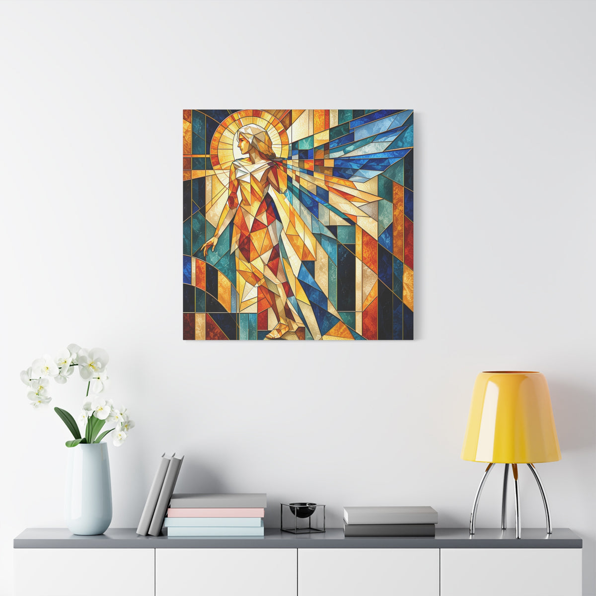 Messenger of Light — Geometric Stained Glass Angel Fine Art Print