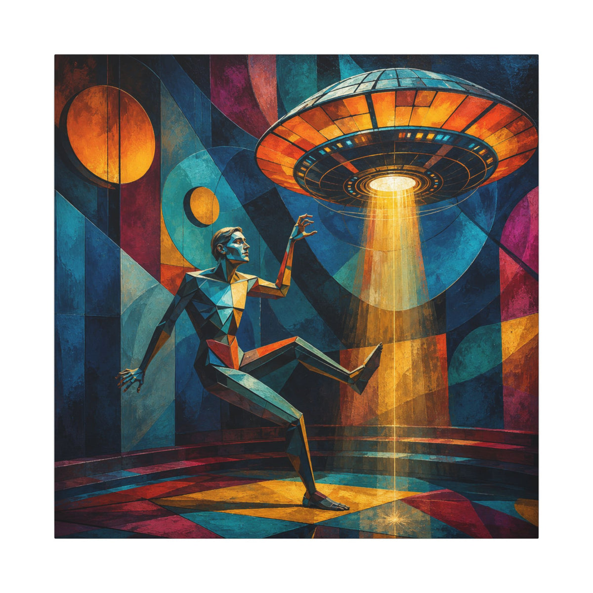 Suspended Signal – Retro Futurist UFO Geometric Canvas Print
