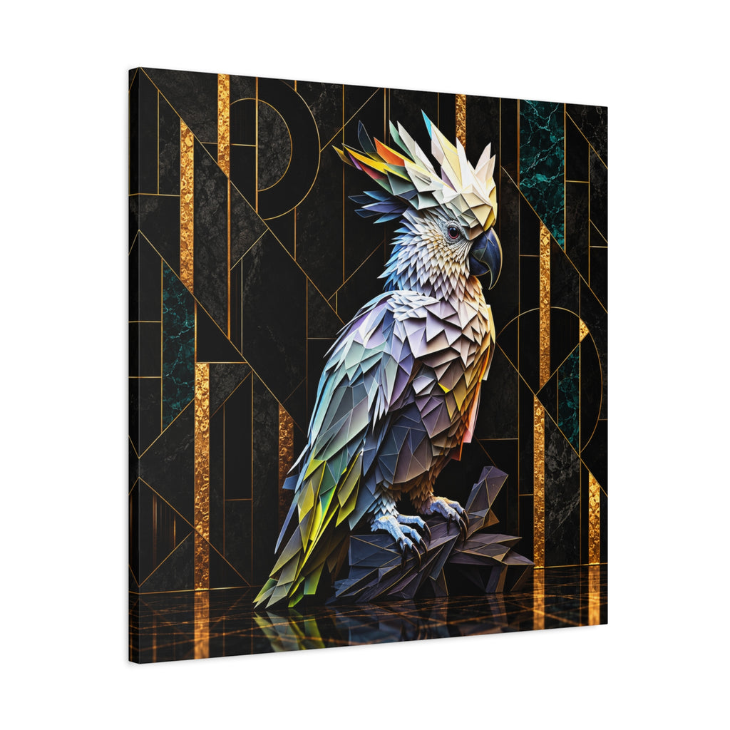 Geometric Cockatoo Canvas Wall Art – Colorful Parrot Matte Stretched Print