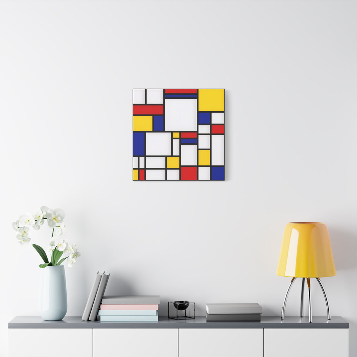 Abstract Geometric Canvas Art – Red, Blue & Yellow Stretched Print