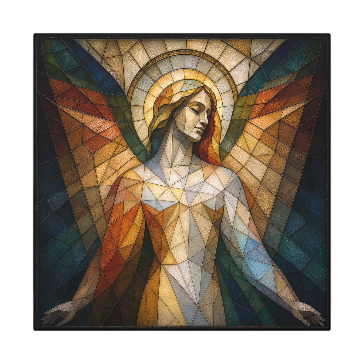 Grace in Light – Geometric Stained Glass Angel Canvas Print