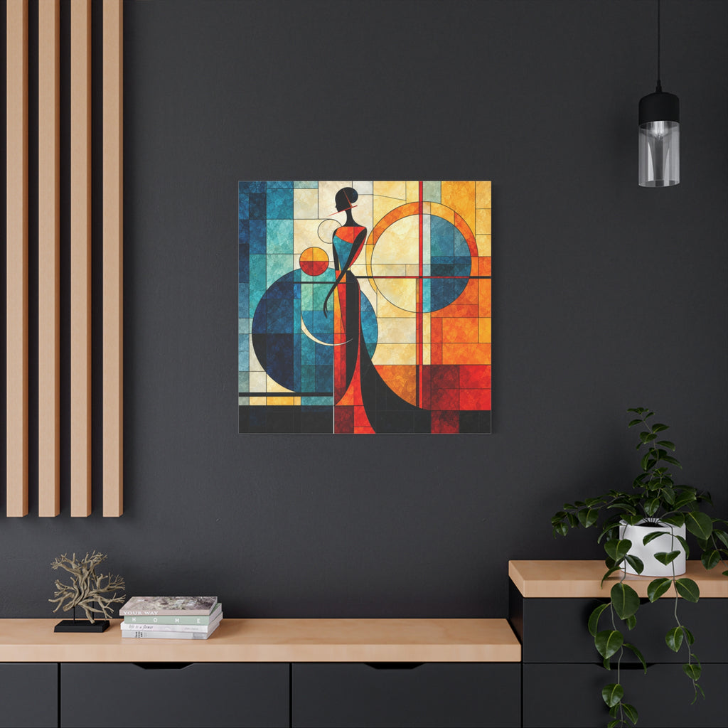 Solar Silhouette — Art Deco Stained Glass Woman Canvas
