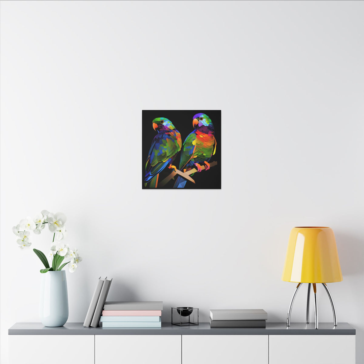 Electric Pair – Colorful Geometric Parrot Canvas Print