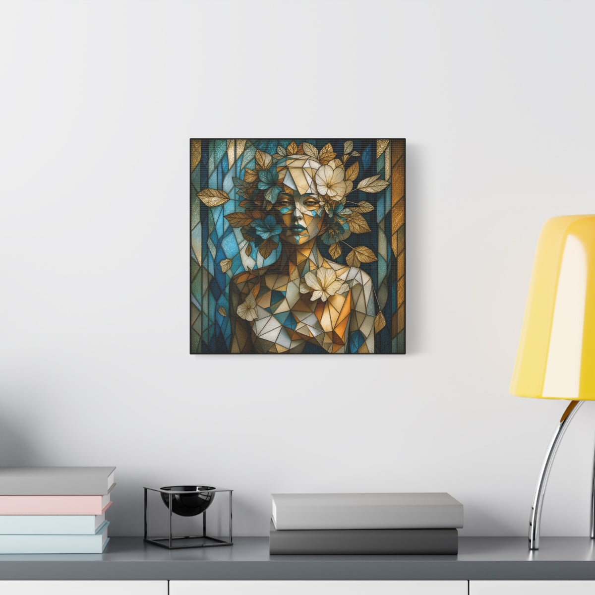 Where She Blooms — Modern Floral Stained Glass Woman Wall Art