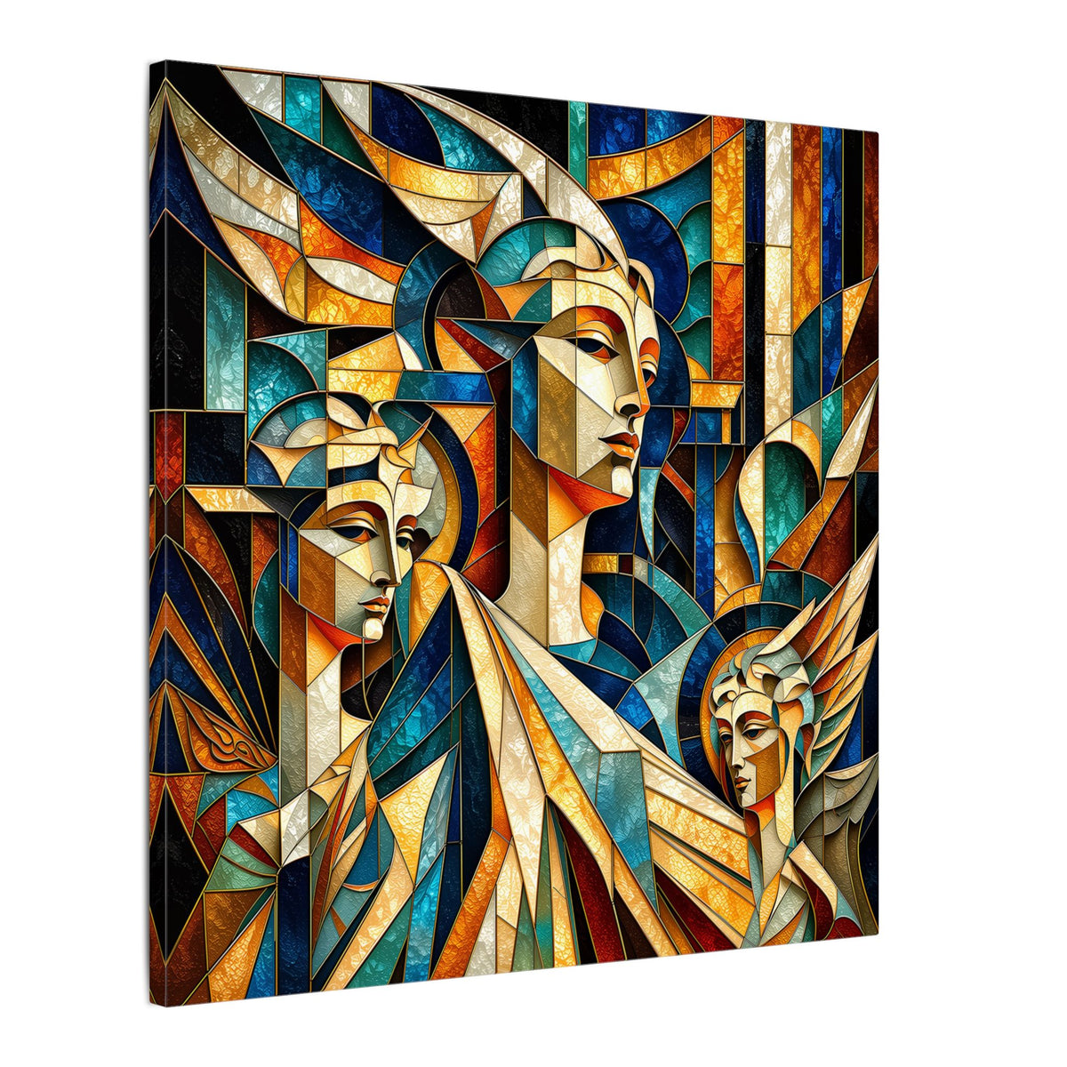 Echoes of Athena – Cubist Classical Goddess Stain Glass Canvas Print