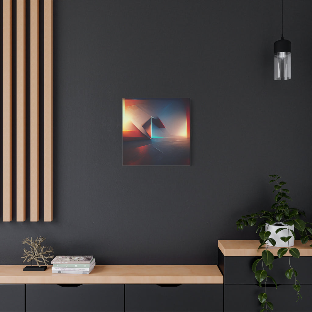 Threshold of Light — Luminous Geometric Abstract in Crimson, Indigo & Gold