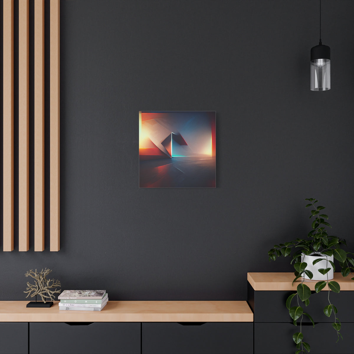 Threshold of Light — Luminous Geometric Abstract in Crimson, Indigo & Gold