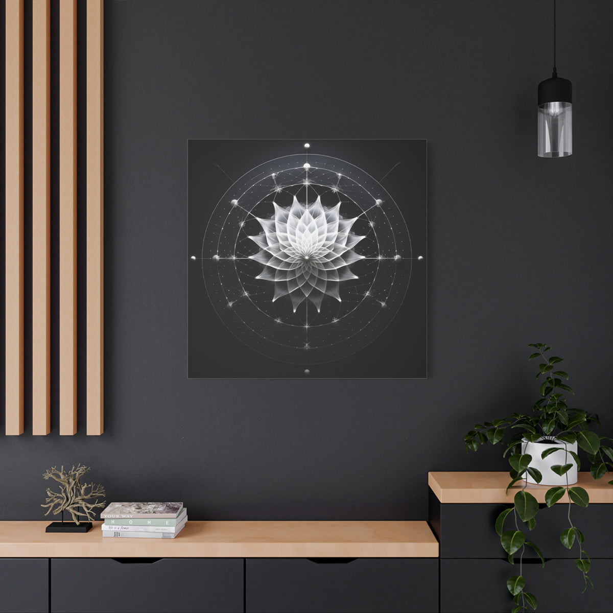 Orbit of Stillness — Monochrome Sacred Geometry Lotus Wall Art