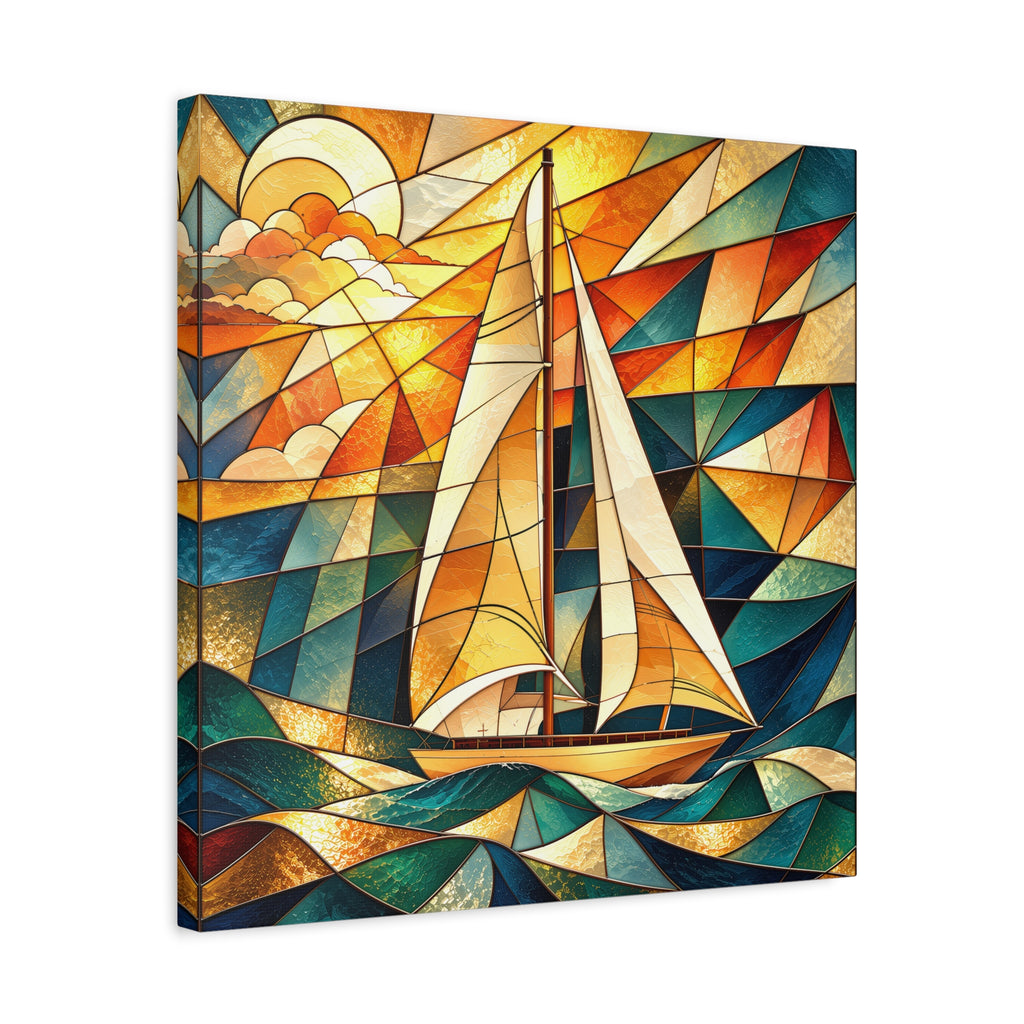 Golden Passage — Stained Glass Sailboat Fine Art Print