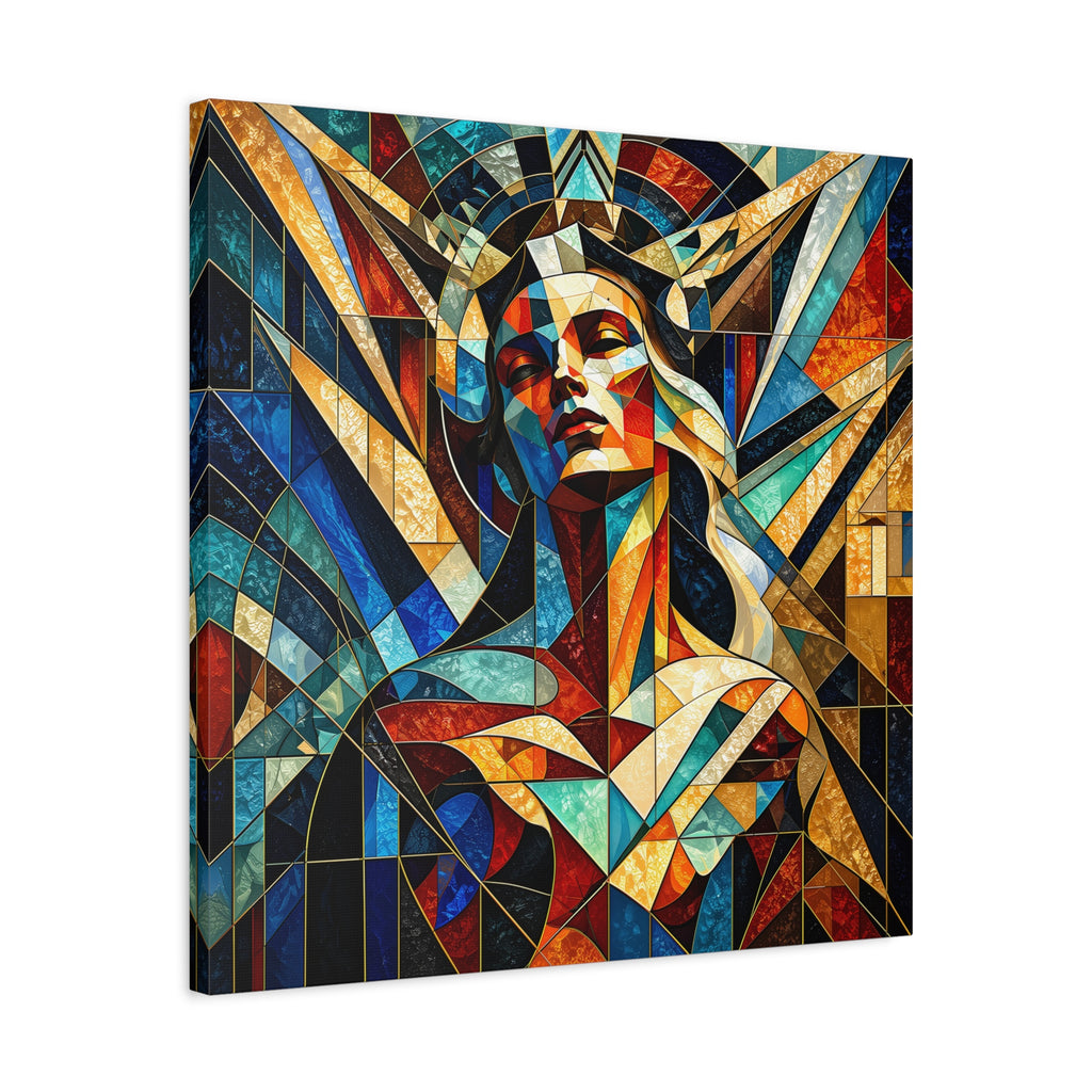 Built Like a Myth – Geometric Figurative Stained Glass Portrait Canvas Print