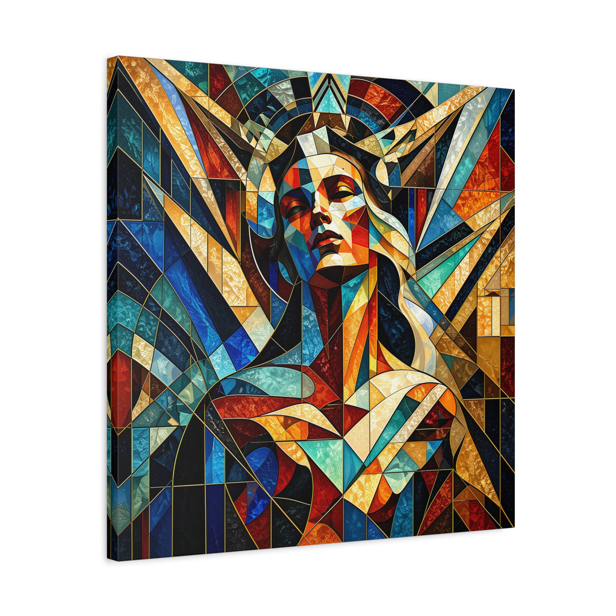 Built Like a Myth – Geometric Figurative Stained Glass Portrait Canvas Print