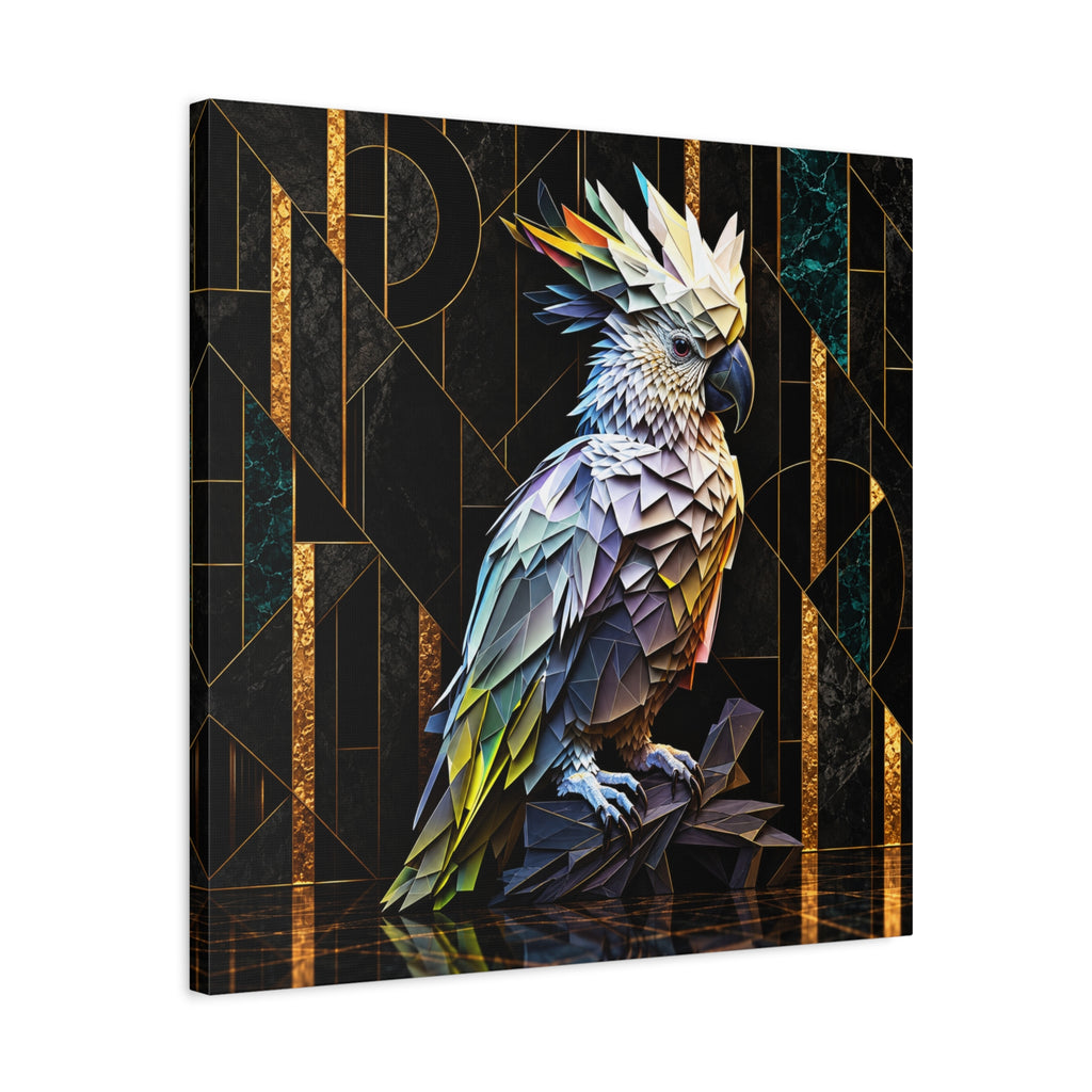 Geometric Cockatoo Canvas Wall Art – Colorful Parrot Matte Stretched Print