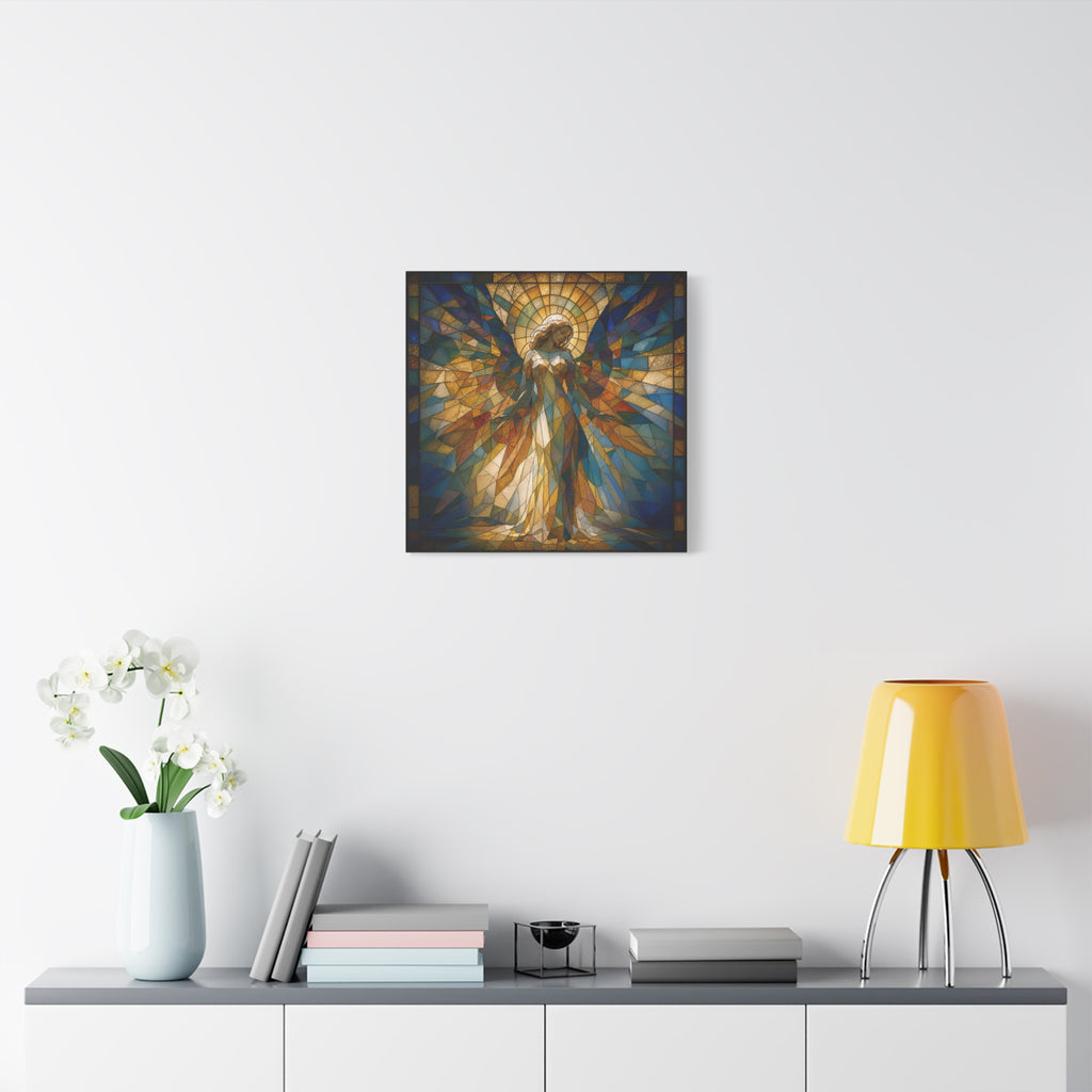 Radiance Descending — Stained-Glass Style Angelic Abstract Cubist Art Print