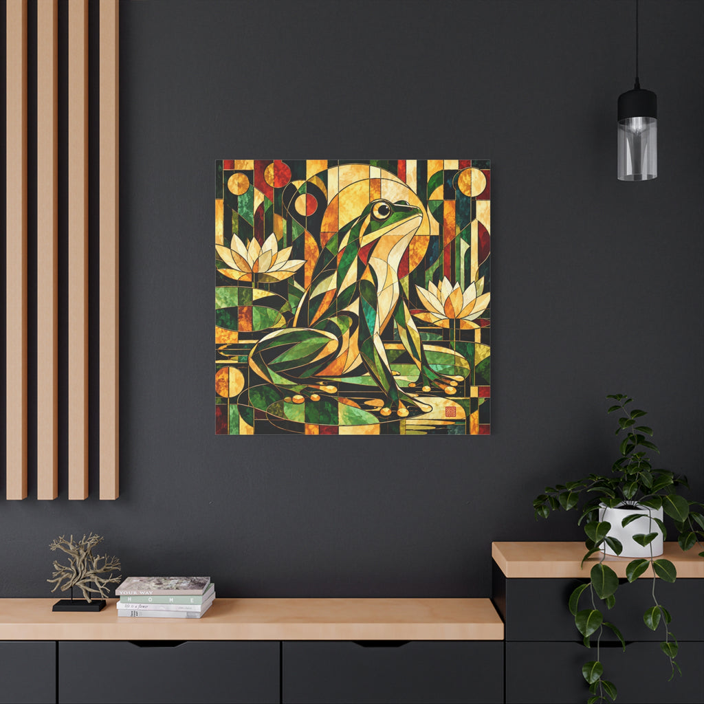 The Golden Witness | Art Deco Stained Glass Frog Art