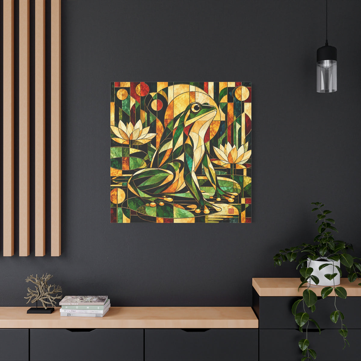 The Golden Witness | Art Deco Stained Glass Frog Art